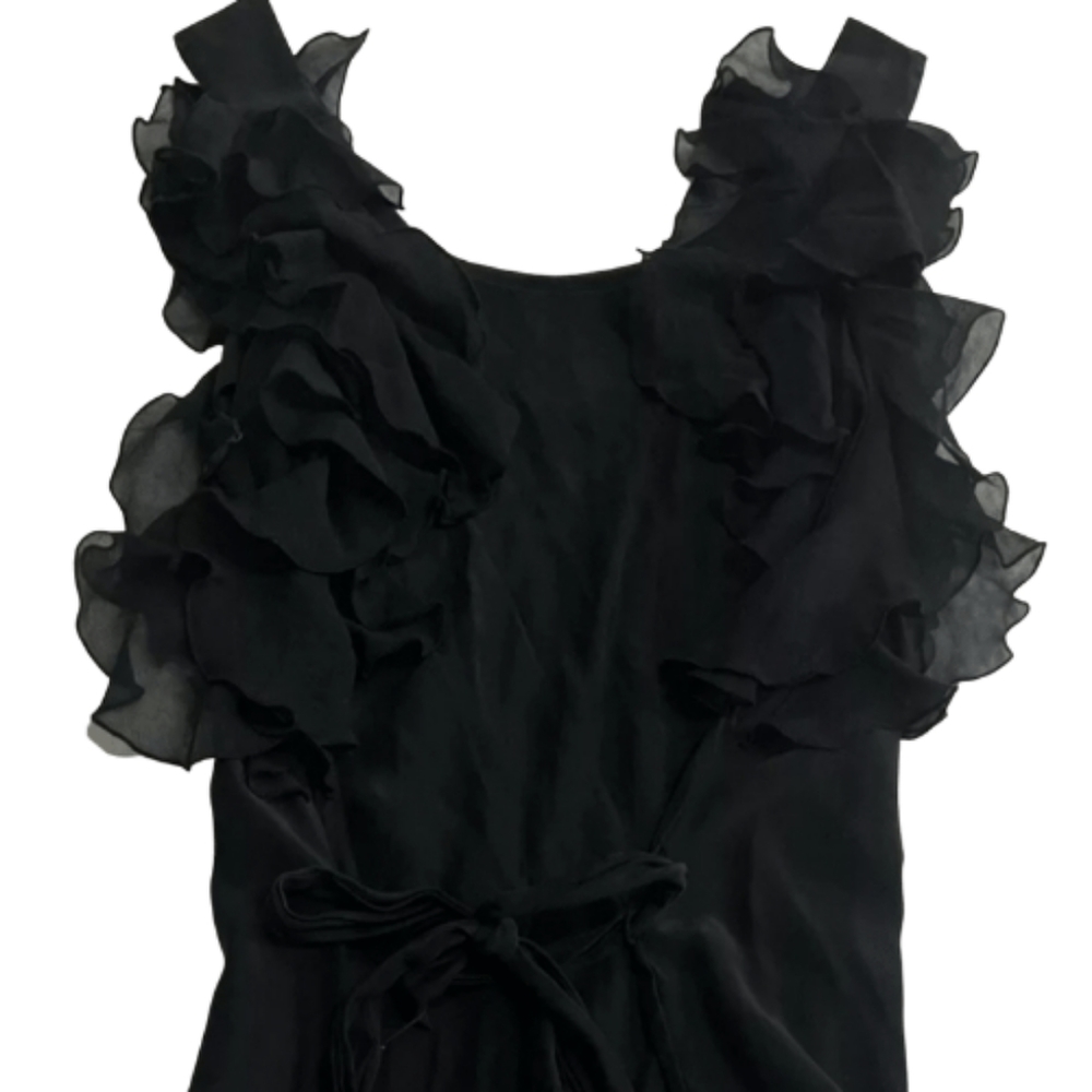 Juicy Couture designer silk sleeveless ruffle dress size 6 little black dress